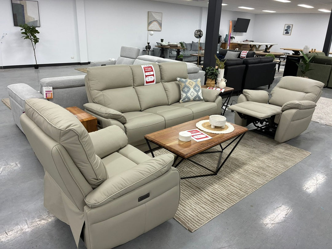 3 + 1 + 1 Leather Power Recliner Lounge Suite – Silver