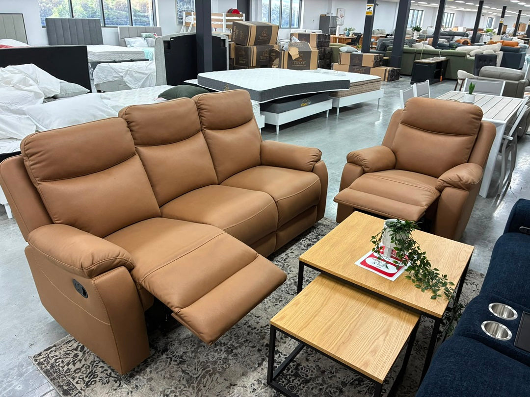 3 Seater + Recliner Chair Endurotek Manual Recliner Suite – Vintage Tan