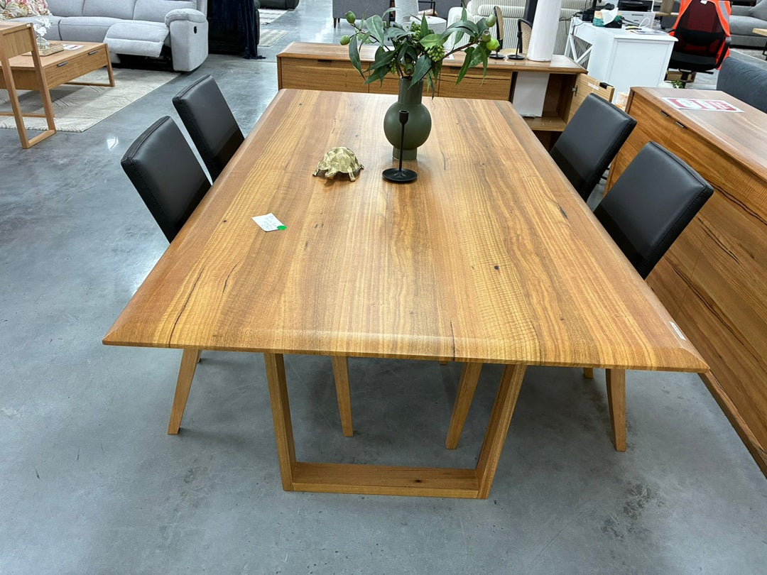 5 Piece Dining Set – Natural Dining Table with Black Leather Chairs