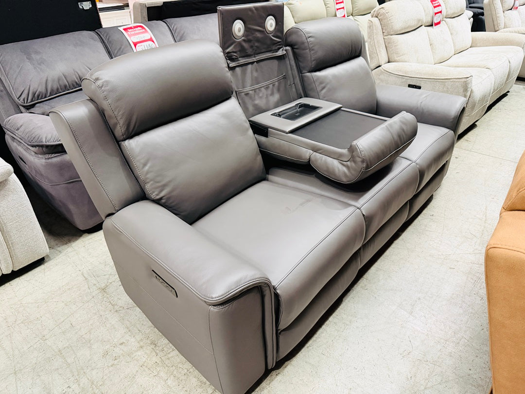 Dark Brown Leather Electric 3 Seater with Lights & USB Charger