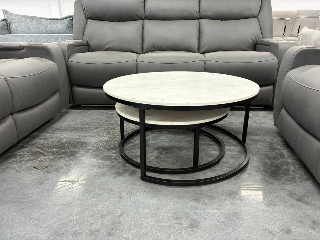 Marble Coffee Table & Lamp Table Set – Oak / White