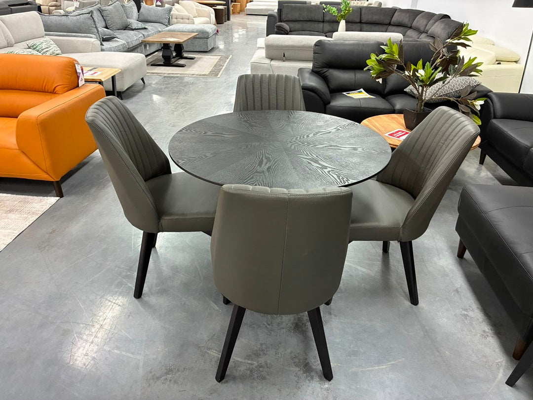 5 Piece Dining Set – Black Round Table & 4 Leather Chairs