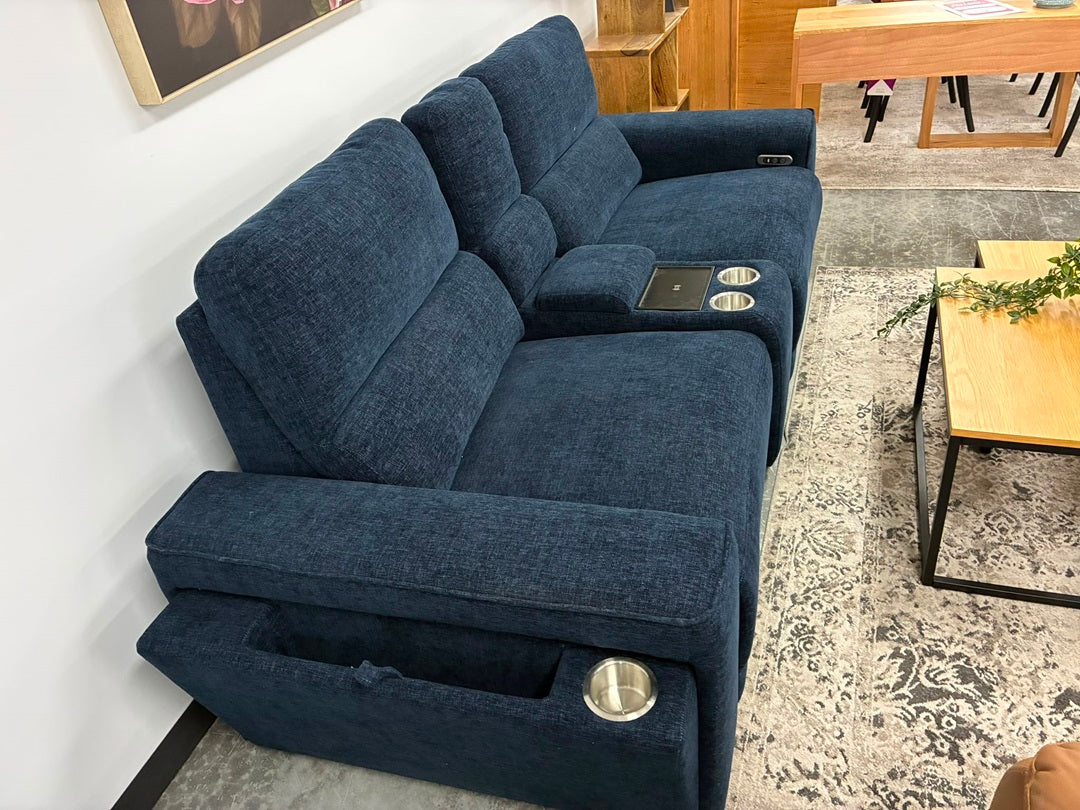 2 Seater Electric Recliner Sofa with Console – Blue