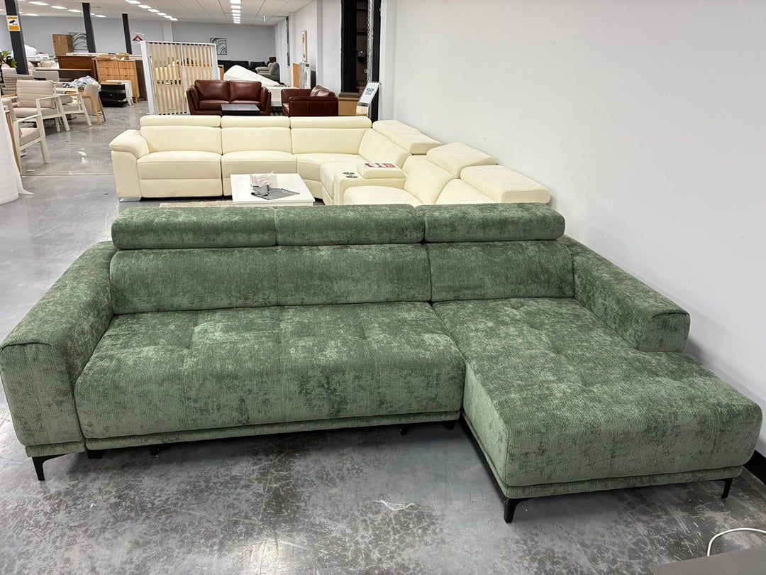 Electric Sofa Bed with RHF Chaise – Green