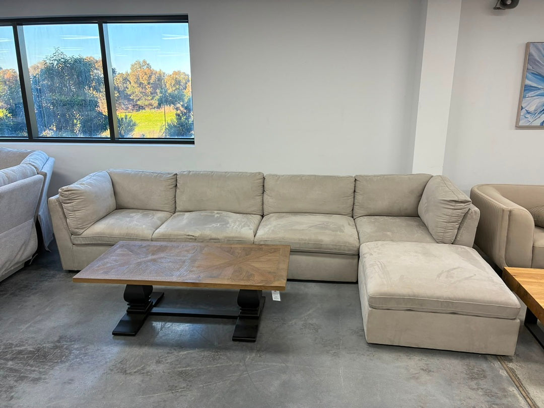 Modern Corner Sofa with Ottoman – Beige (5 Piece)