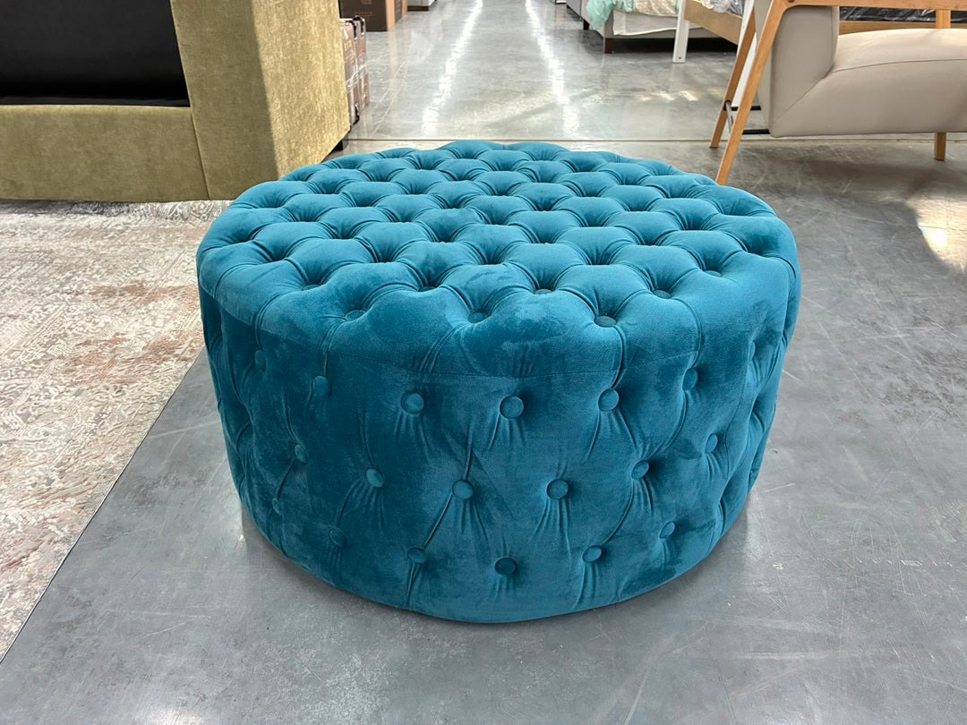 Velvet Round Ottoman – Blue