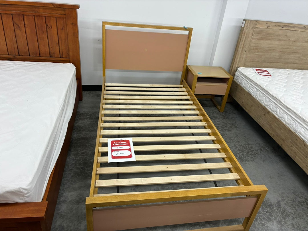 King Single Bed with Bedside Table – Brown