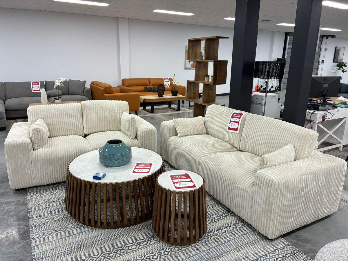 Fabric 3 Seater + 2 Seater Sofa Set with Arm Cushions – Snow Colour