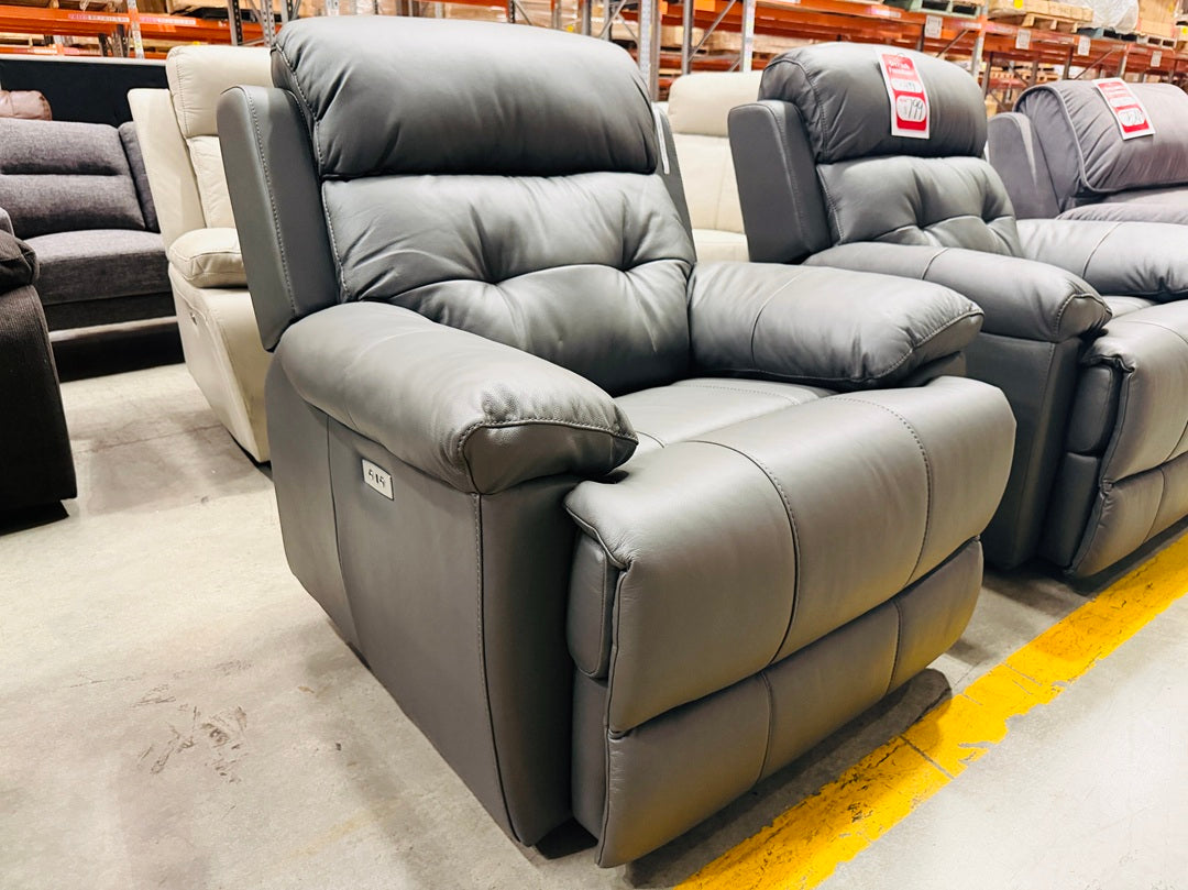 Gunmetal Leather Dual Motor Electric Single Recliner