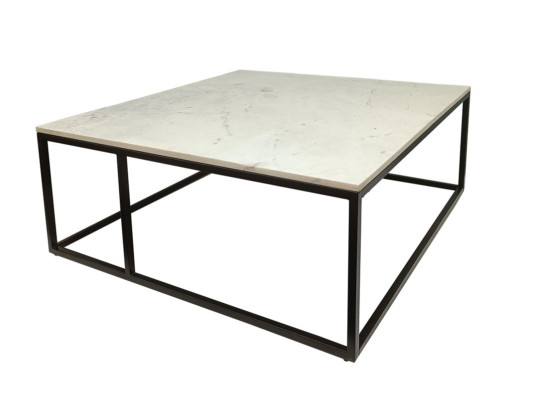 Black Metal Square Coffee Table with White Marble Top