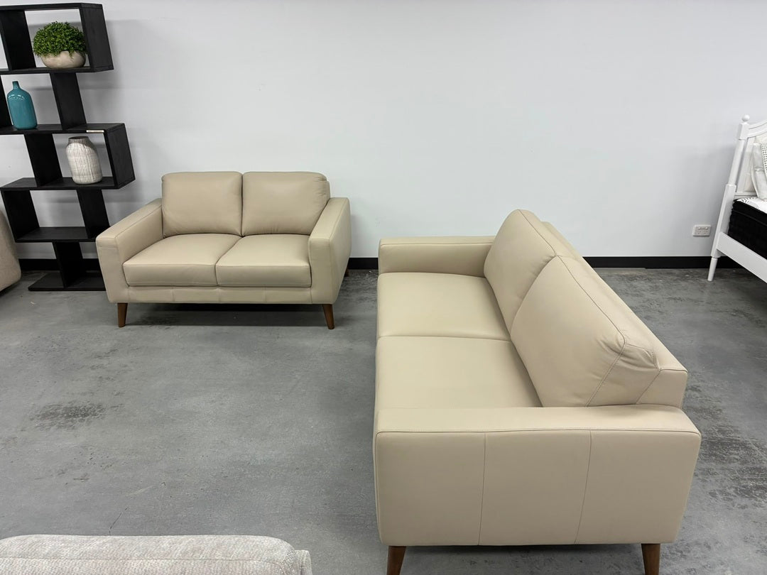 Premium Wheat Toned Leather 3+2 Seater Sofa Suite