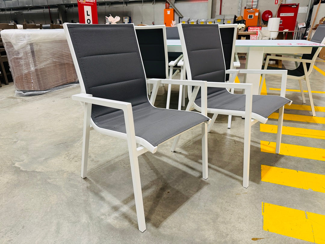 White Aluminium Outdoor Dining Chair with Dark Grey Seat