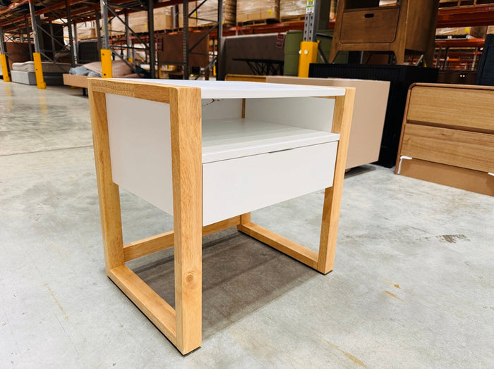 1 Drawer White Bedside with Natural Trim