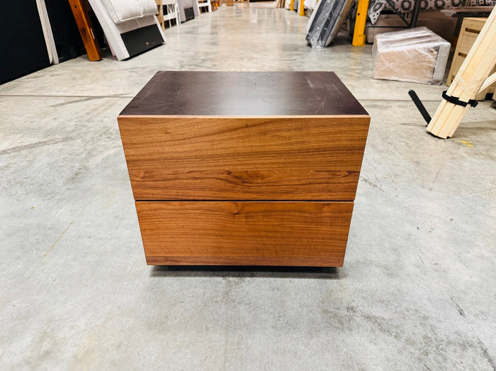 2 Drawer Walnut Timber Bedside with Black Top