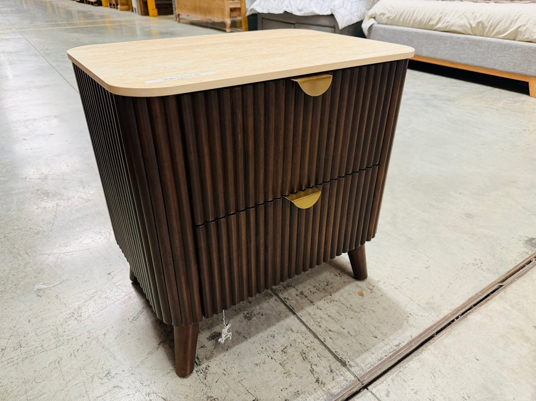 2 Drawer Walnut Timber Bedside with Stone Top