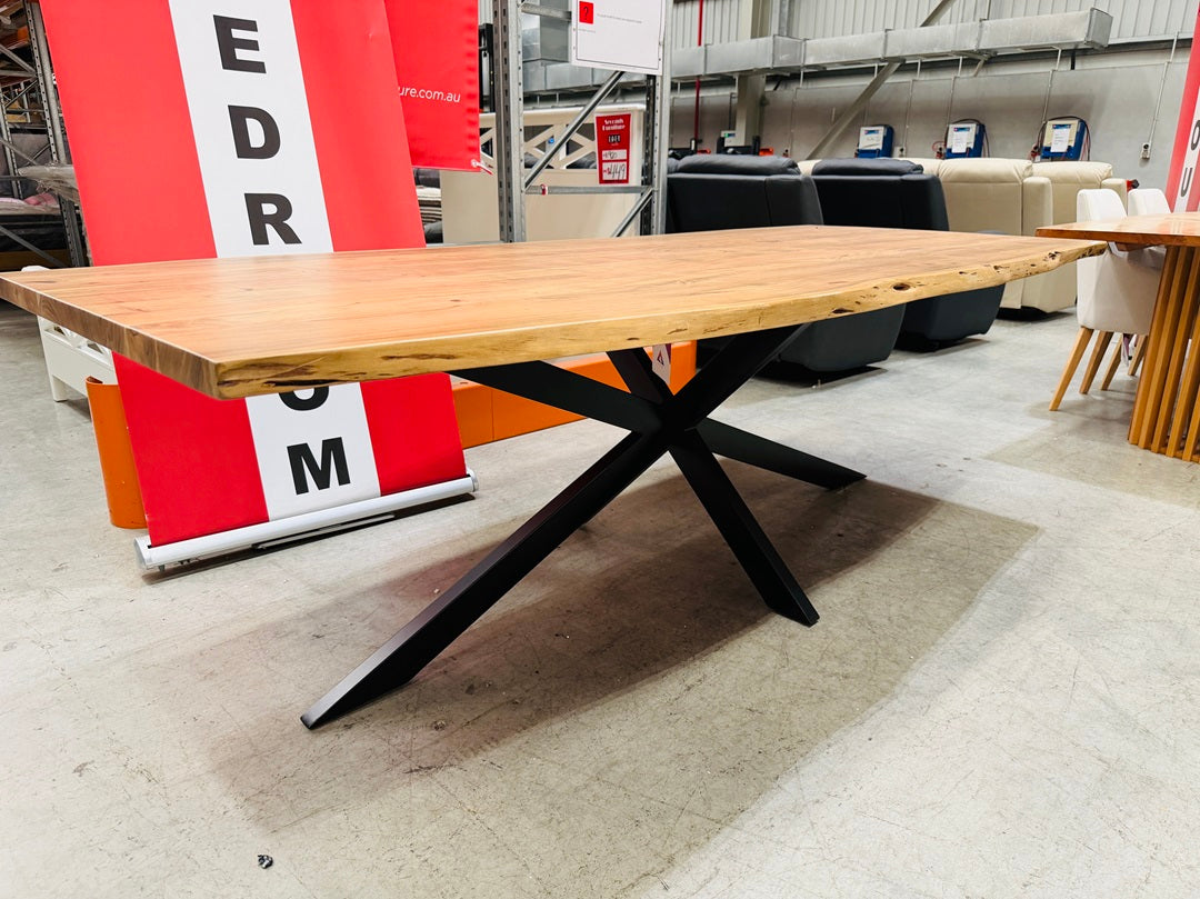 240cm Natural Timber Dining Table with Black Metal Legs