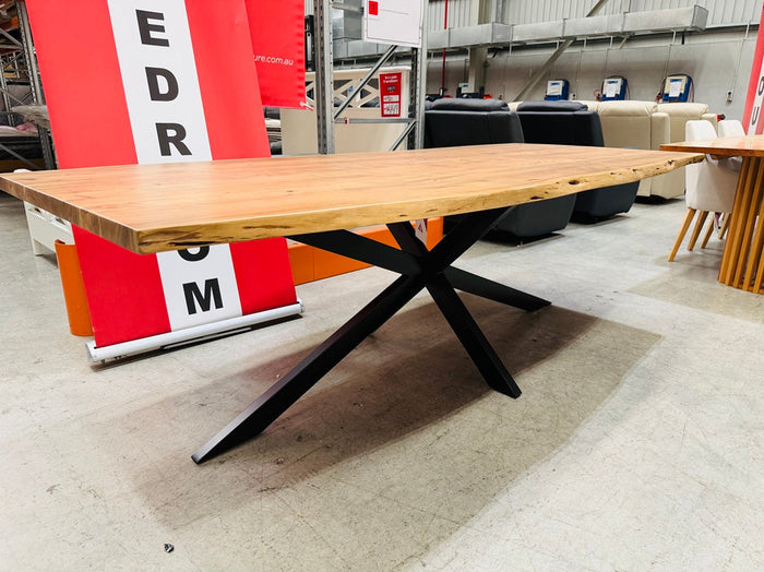 240cm Natural Timber Dining Table with Black Metal Legs