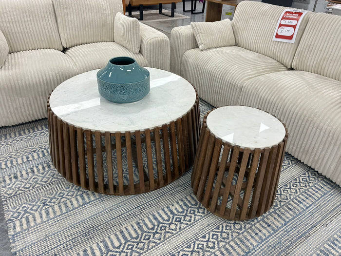 2PCS Marble Coffee and Lamp Table set – Oak / White
