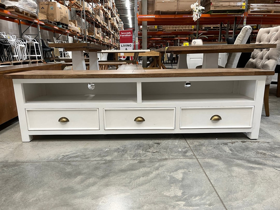 3 Drawer Natural & White TV Unit