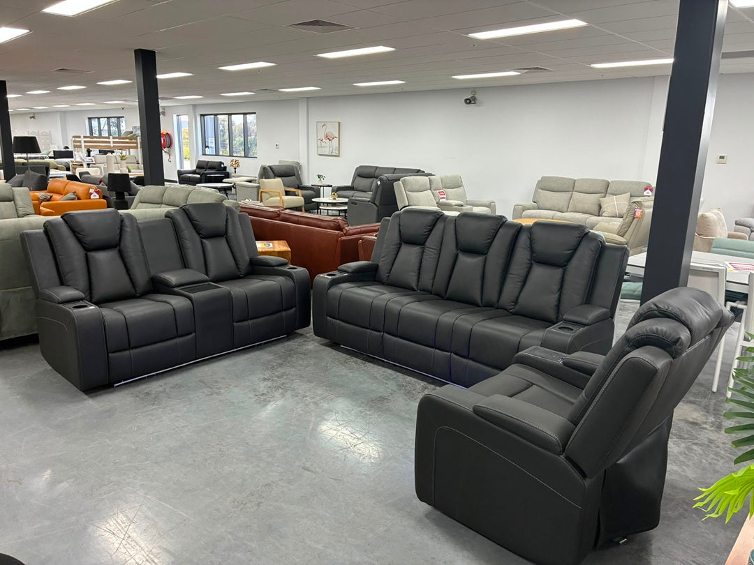 3+2+1 Dual Motor Power Home Theatre Recliner Suite – Endurotek Dark Charcoal