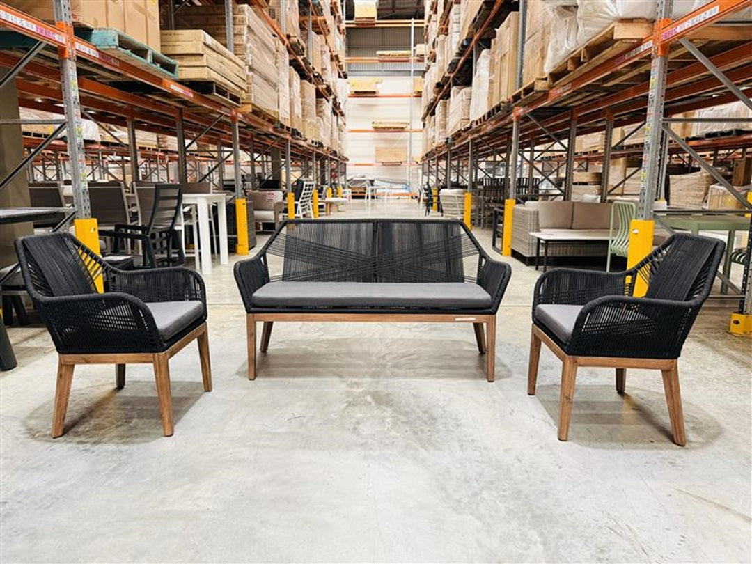 3pc Black Rope Outdoor Sofa Set