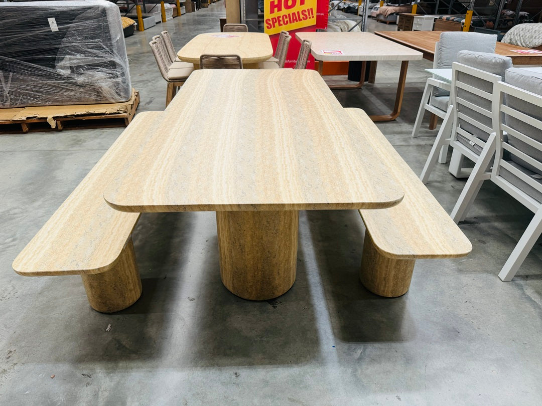 3pc Outdoor Concrete Bench Dining Set