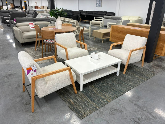 4Pc Lounge Set – 3 Fabric Arm Chairs & Coffee Table