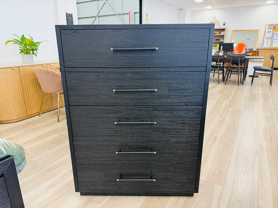 5 Drawer Black Timber Tallboy
