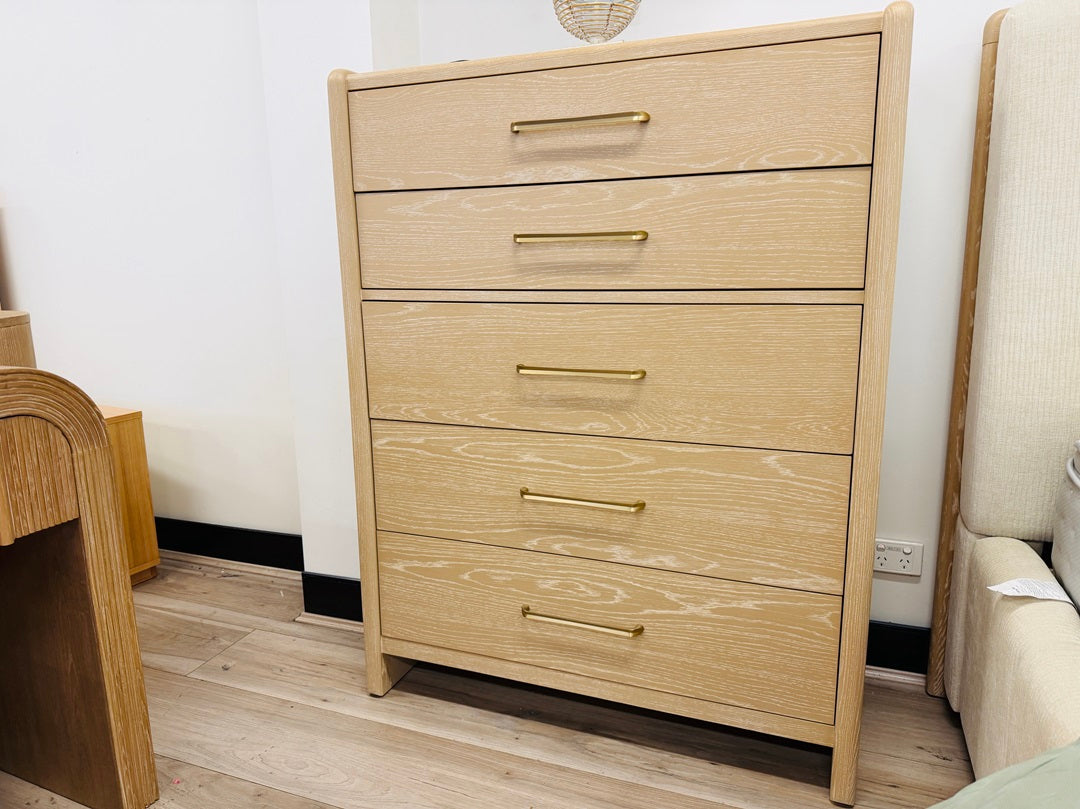 5 Drawer Espresso Wash Timber Tallboy