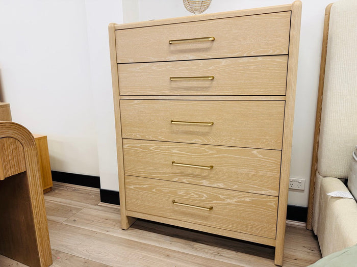 5 Drawer Espresso Wash Timber Tallboy