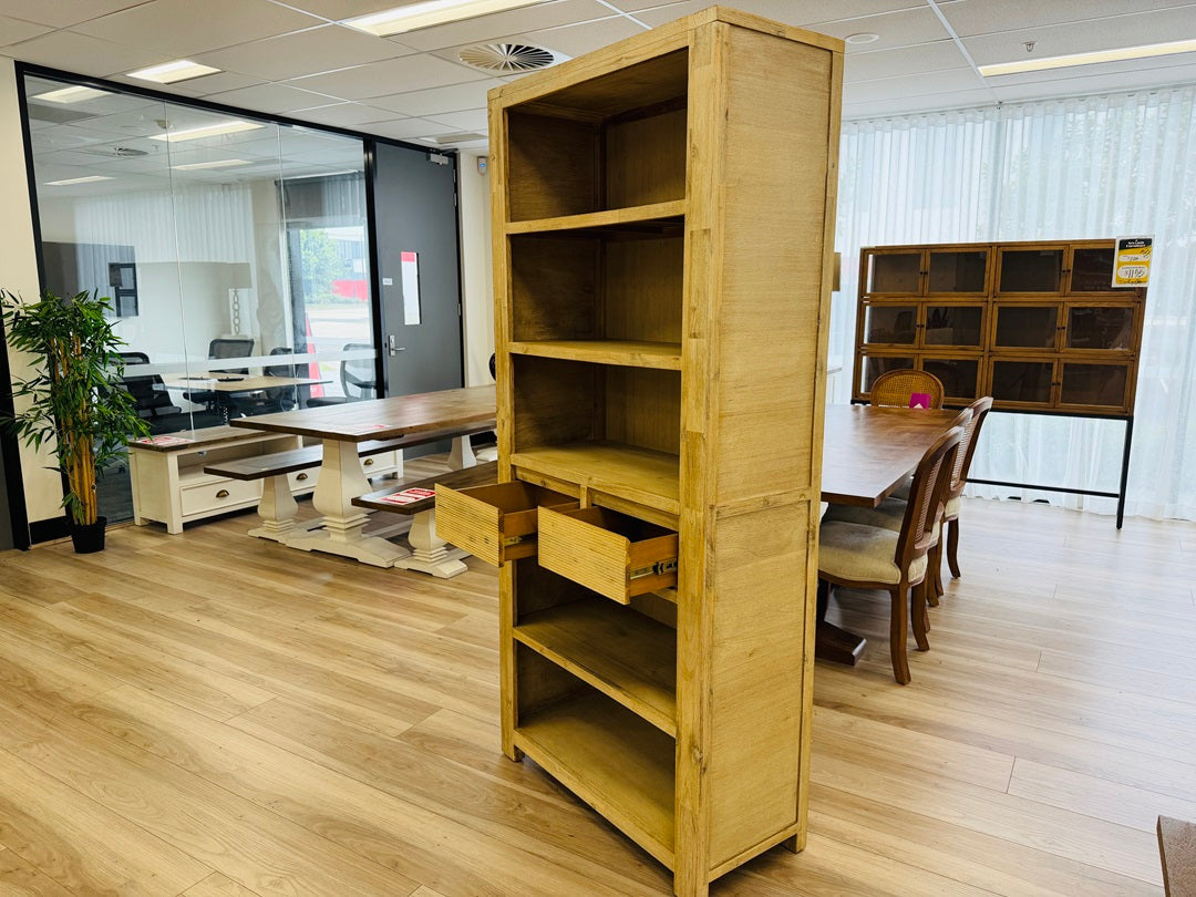 5 Shelf Ash Timber Bookcase with 2 Drawers