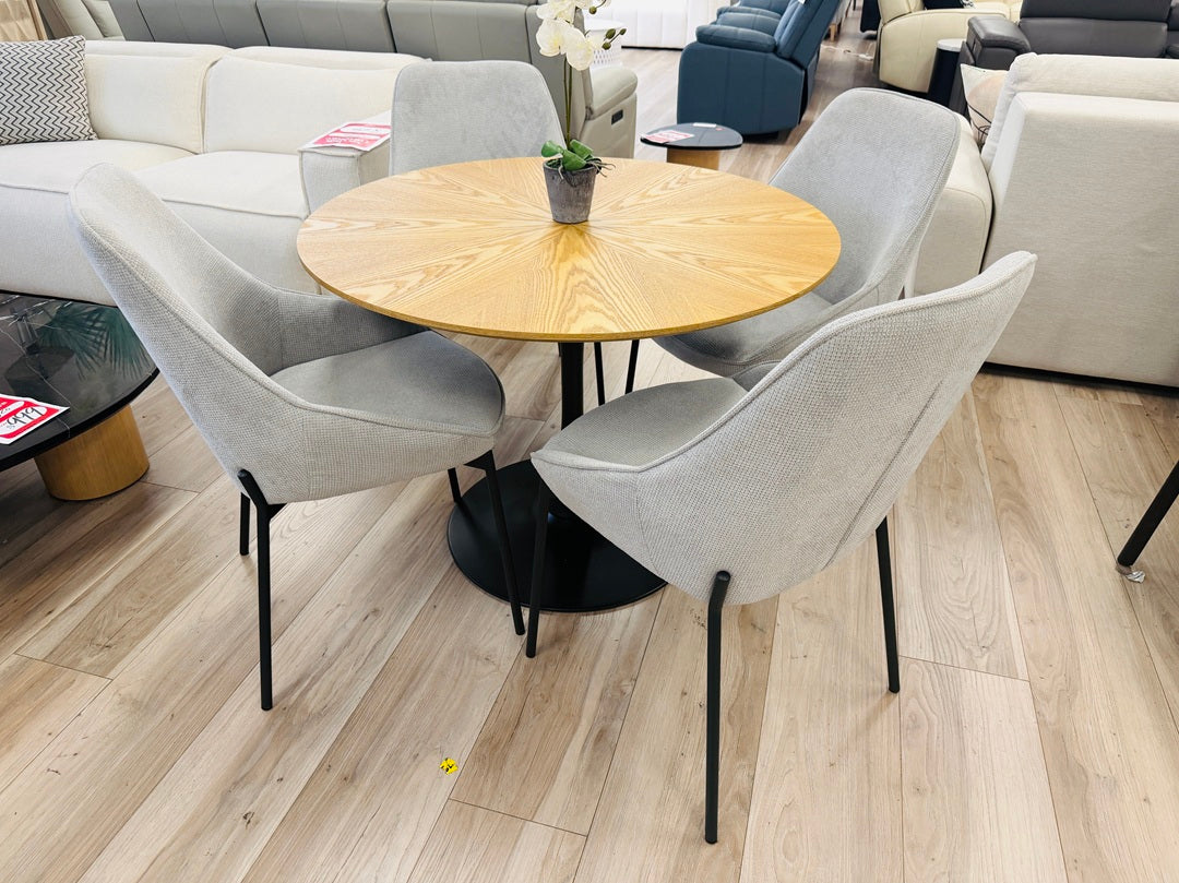 5pc Round Dining Set with Grey Fabric Chairs