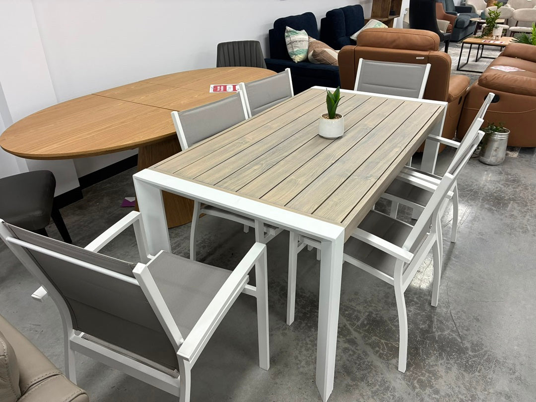 7 Piece Outdoor Dining Set – White & Grey