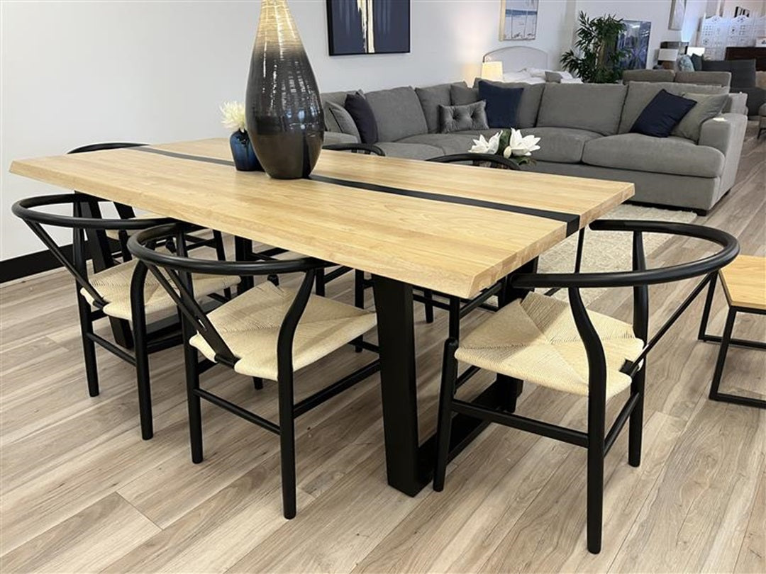 7PC Dining Set with Black Wishbone Chairs