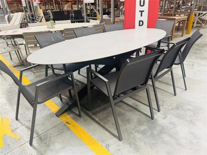 9pc Grey Outdoor Oval Dining Setting