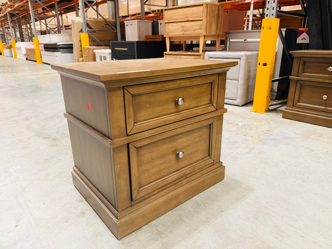 Antique Brown Timber 2 Drawer Bedside