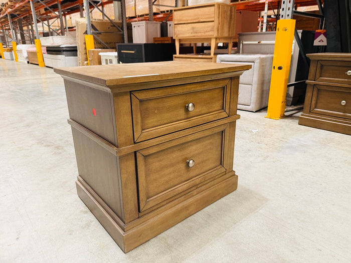 Antique Brown Timber 2 Drawer Bedside