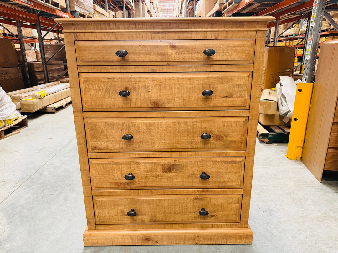 Antique Natural 5 Drawer Timber Tallboy