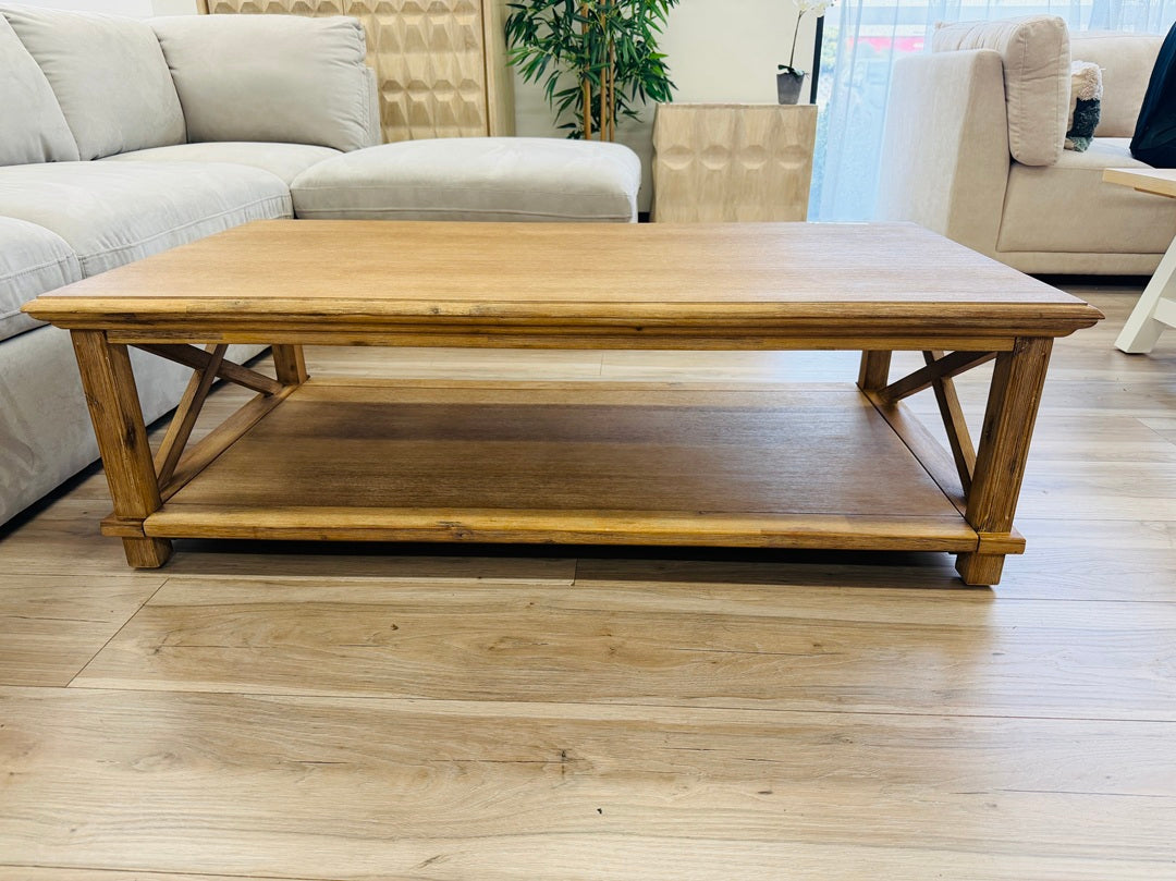Antique Natural Timber Coffee Table with Shelf