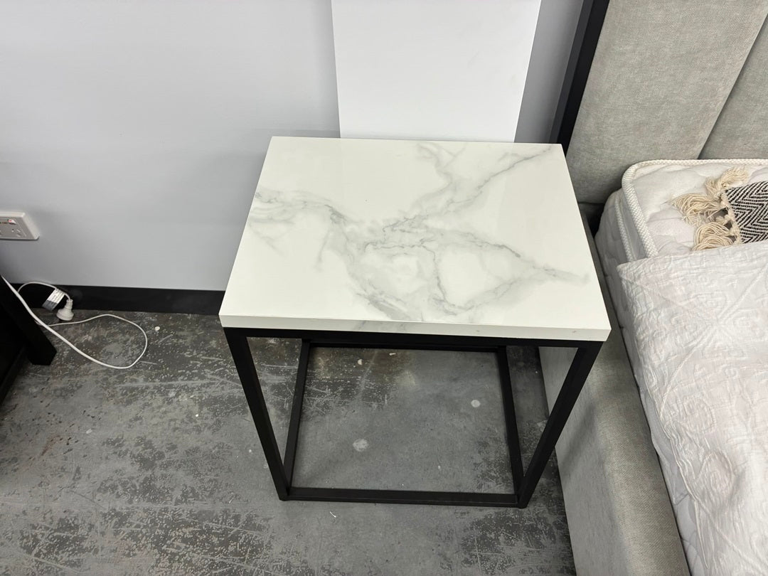 Bedside Table With Marble Top – Grey