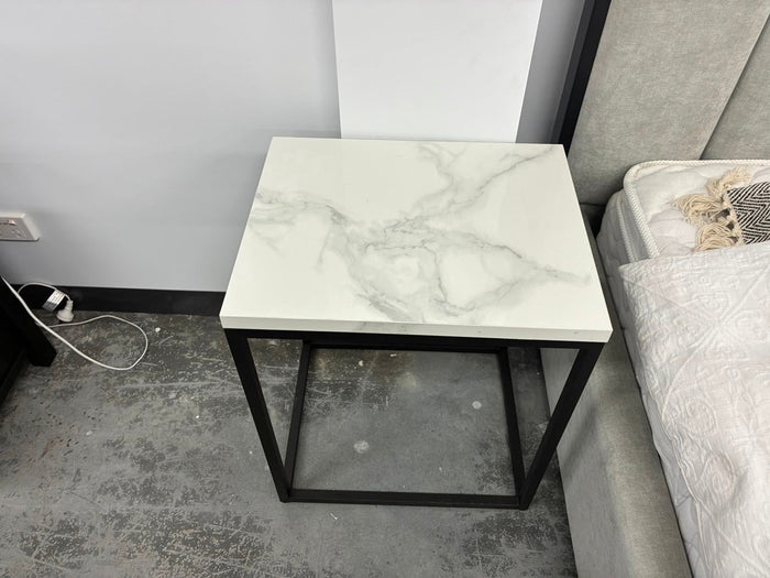 Bedside Table With Marble Top – Grey