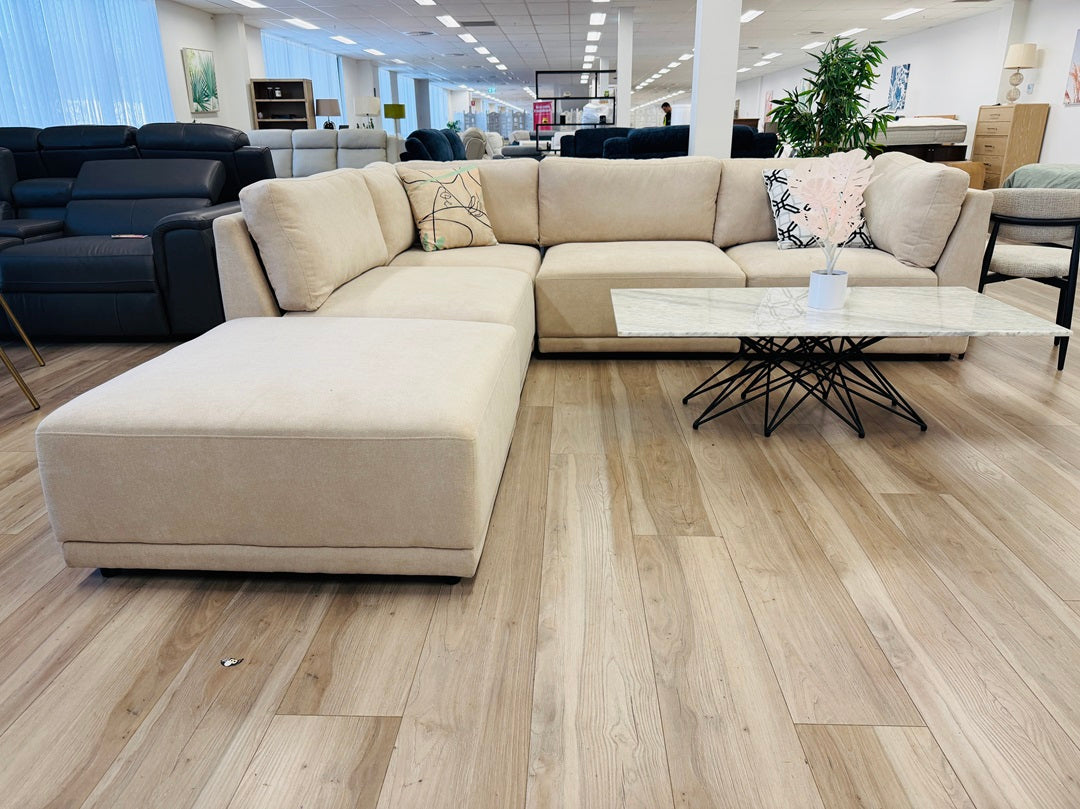 Beige Fabric Modular Sofa with Movable Ottoman