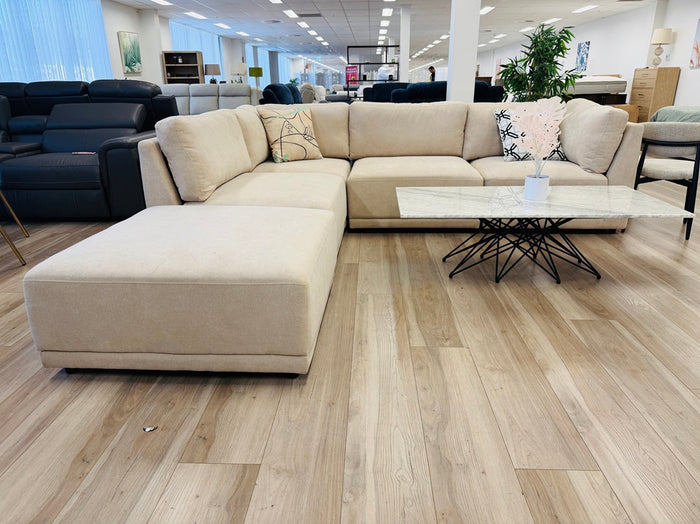 Beige Fabric Modular Sofa with Movable Ottoman