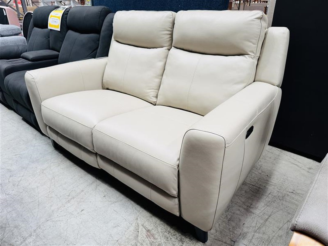 Beige Leather Dual Motor 2 Seater with Electric Recliners