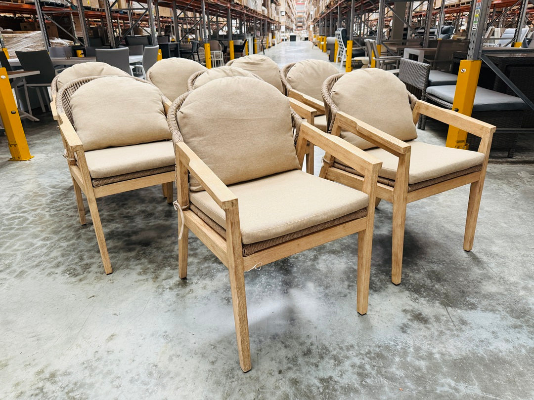 Beige Rope & Timber Outdoor Curved Back Dining Chair