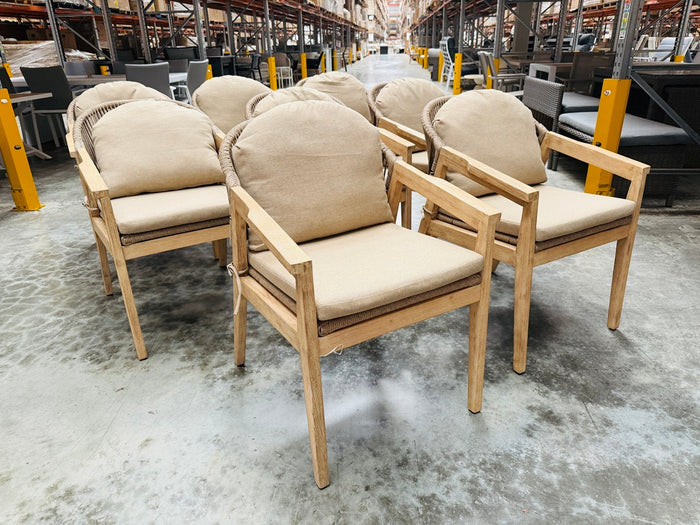 Beige Rope & Timber Outdoor Curved Back Dining Chair