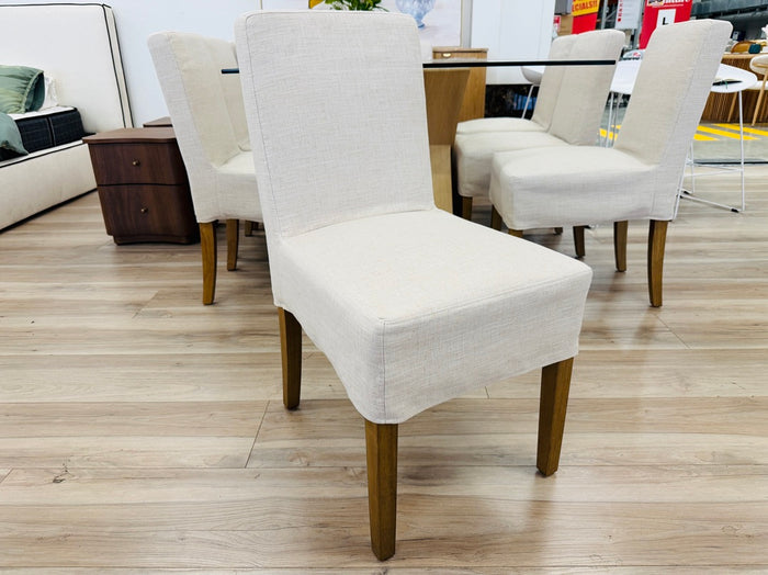 Beige Linen Slip Cover Dining Chair