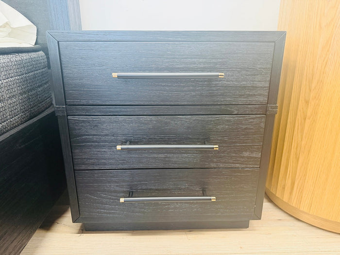 Black Timber 3 Drawer Bedside Table