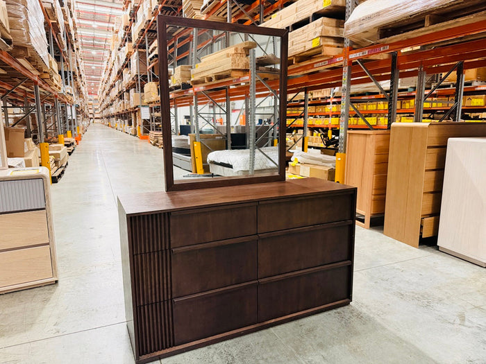 Chocolate Brown 6 Drawer Dresser with Mirror