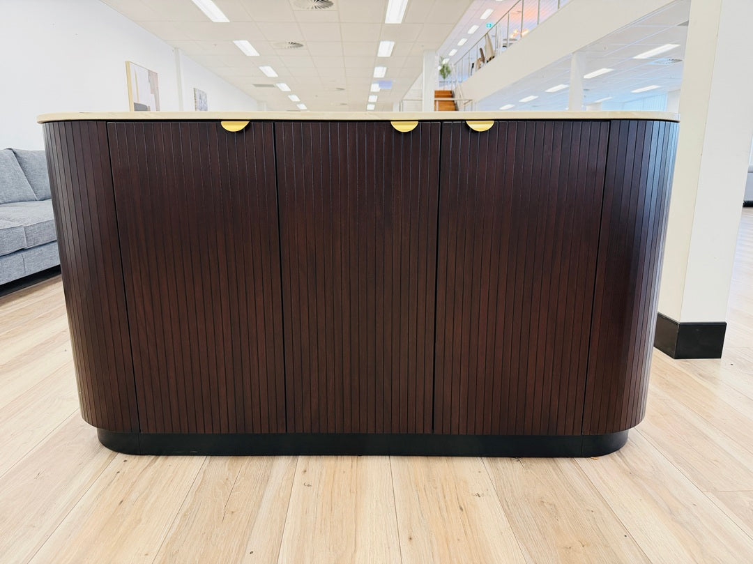 Chocolate Timber 3 Door Buffet with Marble Top
